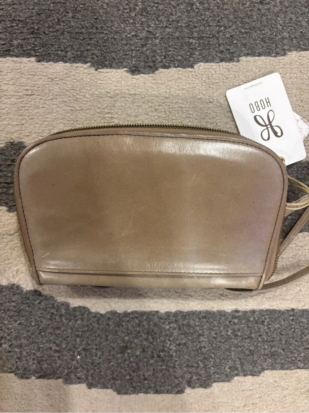 HOBO Taupe/Brown Leather Braided Trim Crossbody Bag